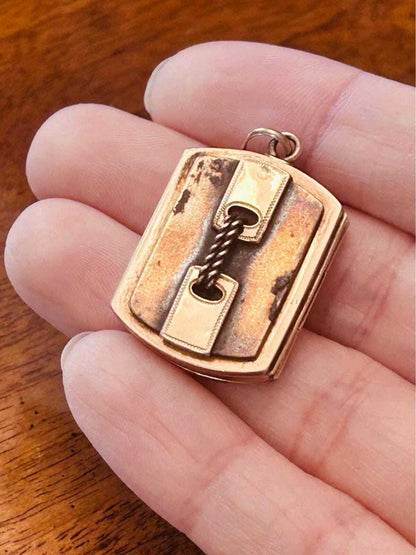 Antique Victorian Gold-Filled Accordion Locket with Strap Motif and Four Photo Compartments