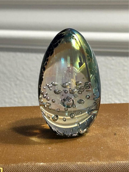 Vintage Signed MSH 1990 Mount St. Helens Ash Dichroic Art Glass Egg Paperweight