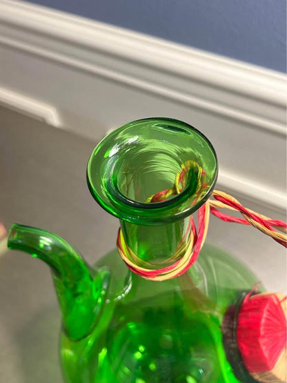 Empoli Vintage Italian Green Blown Glass Double Chamber Wine Chiller Decanter