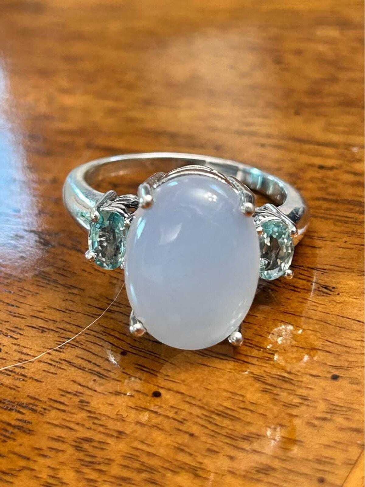 Vintage Mid-Century Genuine Moonstone and Aquamarine Cocktail Ring - size 10.75
