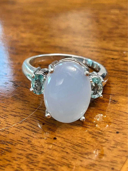 Vintage Mid-Century Genuine Moonstone and Aquamarine Cocktail Ring - size 10.75