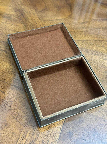 Vintage Chinese Export Brass Trinket Box with Faux Jade Peking Glass Medallion