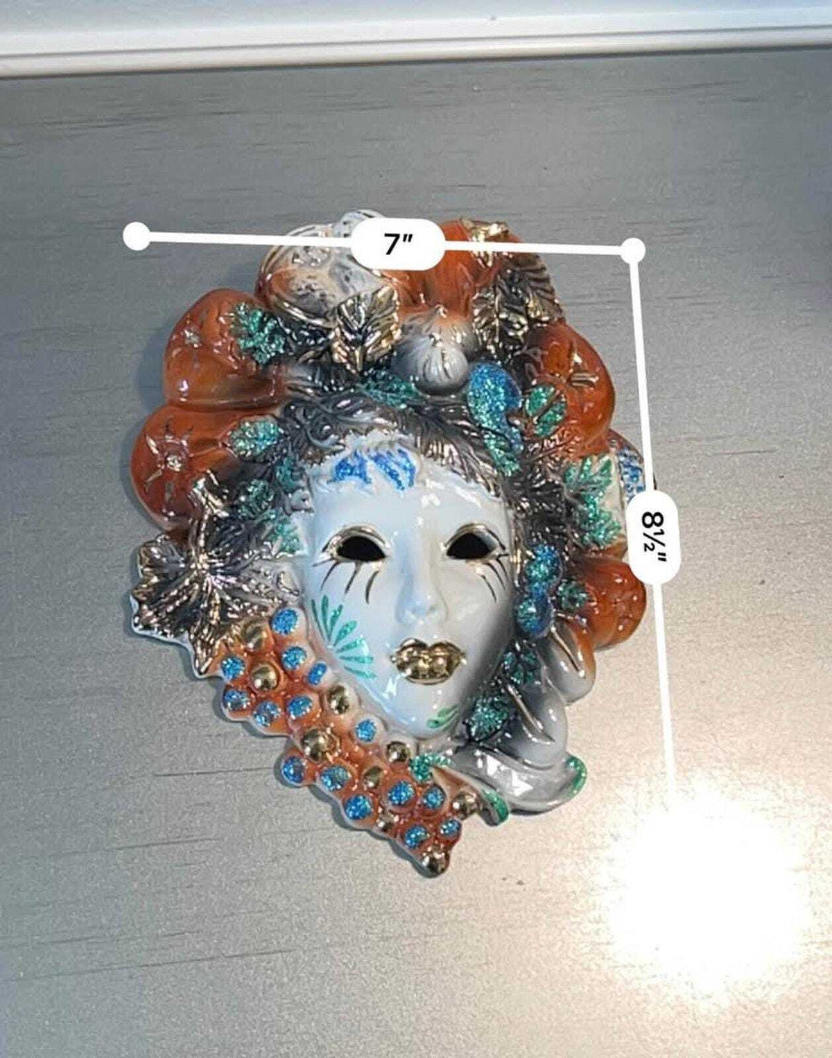 CLB 0073 M Italian Ceramic Wall Mask, Hand-Painted Fruit & Leaf Motif