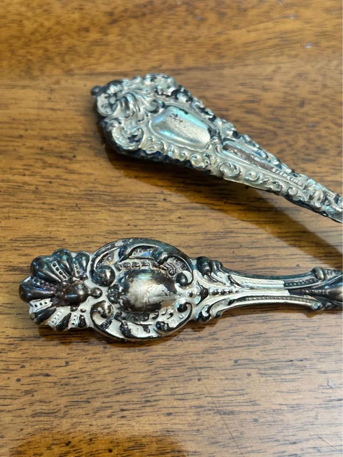 Antique Sterling Silver Repoussé Shoe Horn and Button Hook Vanity Set