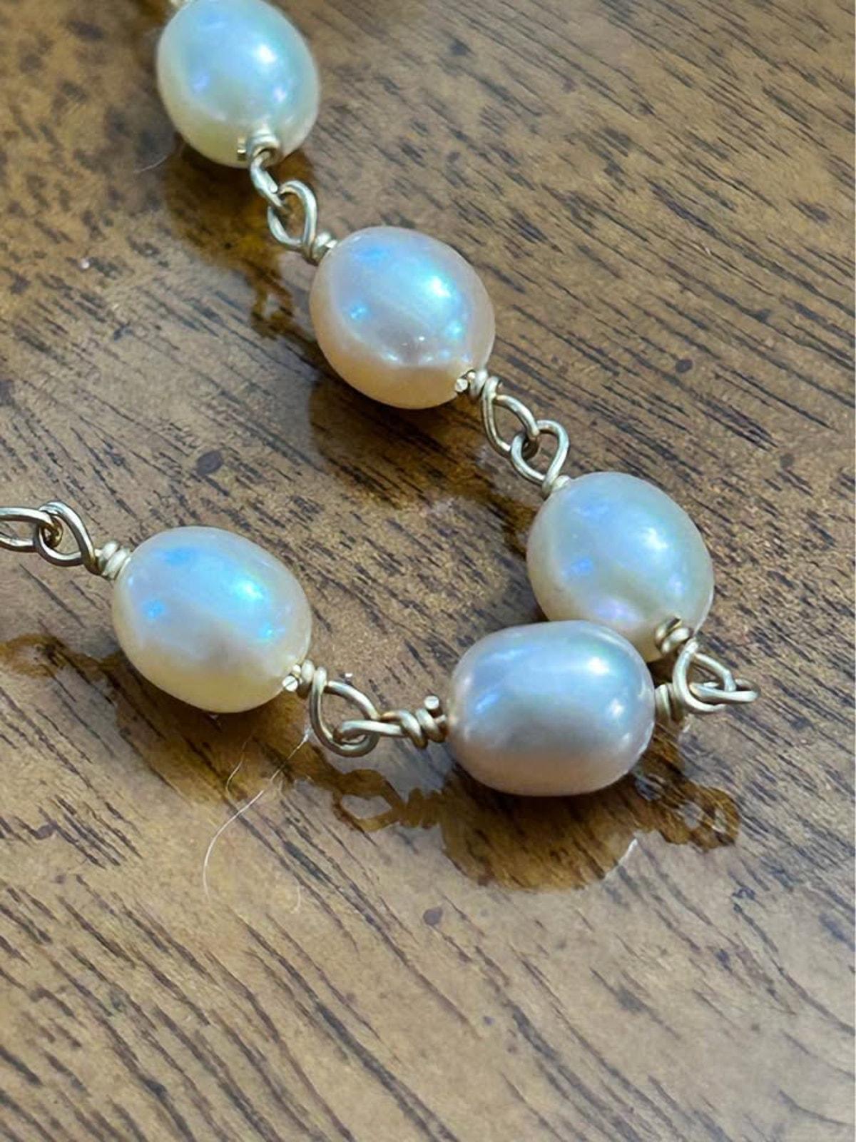 Vintage 14k Gold Wire Wrapped Freshwater Pearl Necklace, Pastel Baroque Pearls