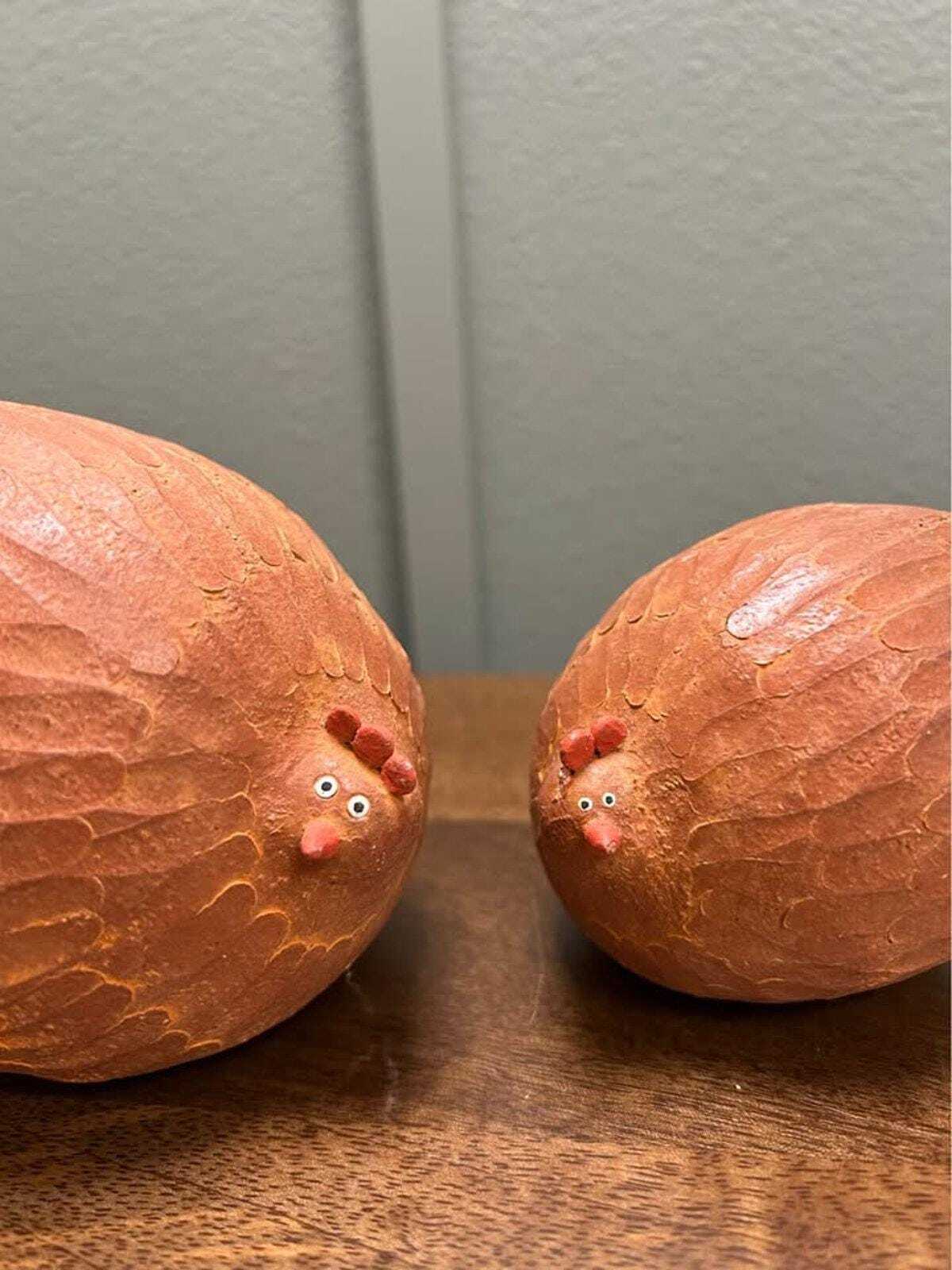 Signed Helen Hodson Terracotta Chicken Sculptures – Modern Folk Art, 2017