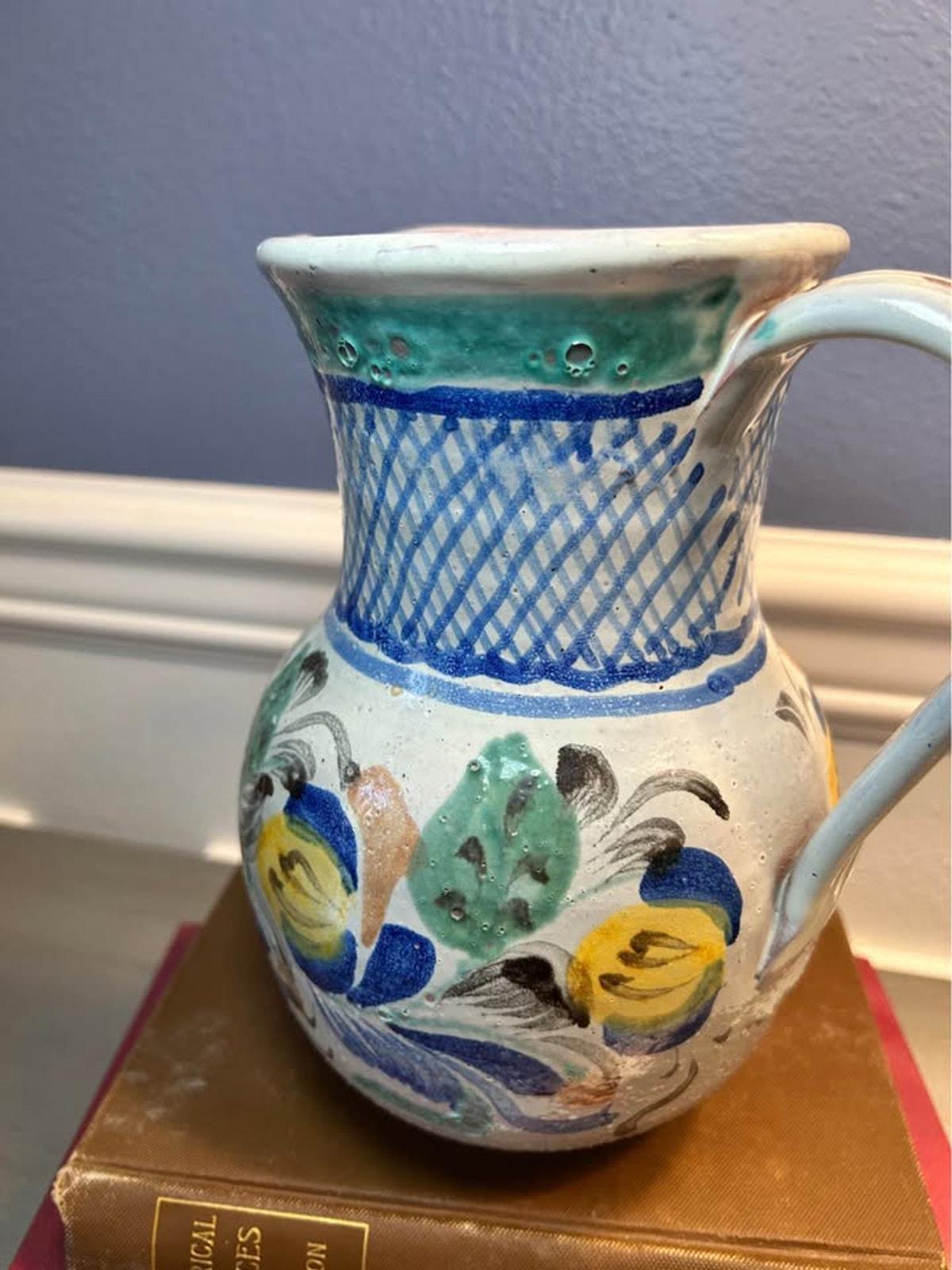 Gto. Mex. Hand-Painted Artisan Pitcher - Guanajuato Folk Art