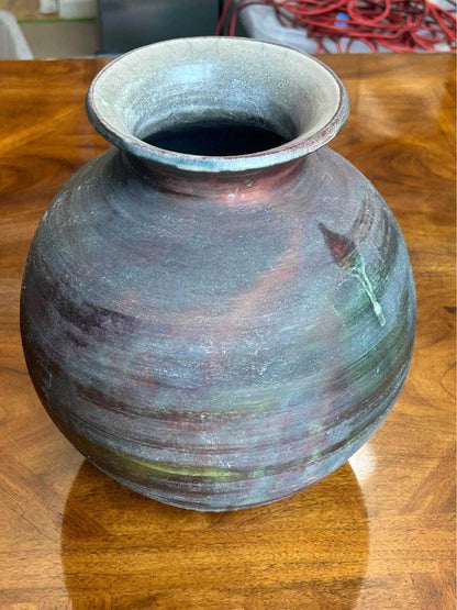 Vintage Large Signed Pam Carson Raku Pottery Metallic Glaze Vessel
