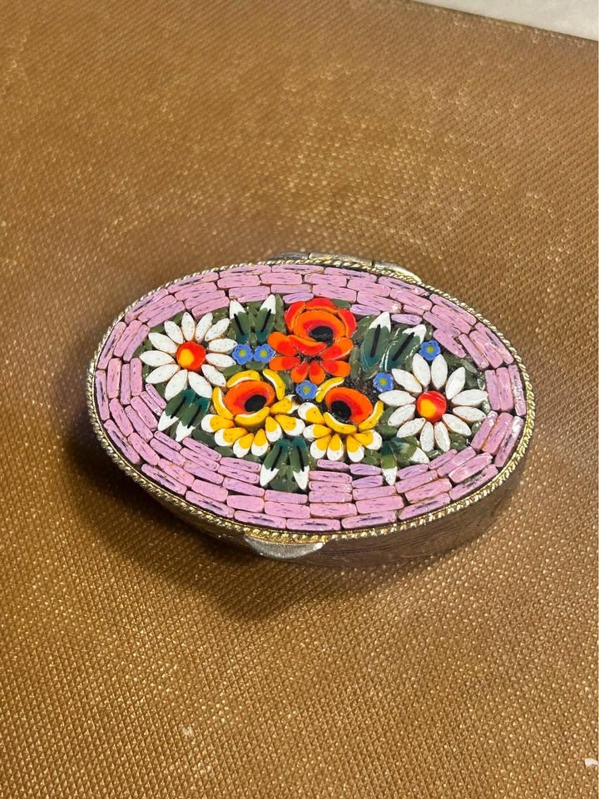 Vintage Italian Micro Mosaic Floral Pill Box