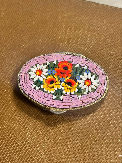 Vintage Italian Micro Mosaic Floral Pill Box