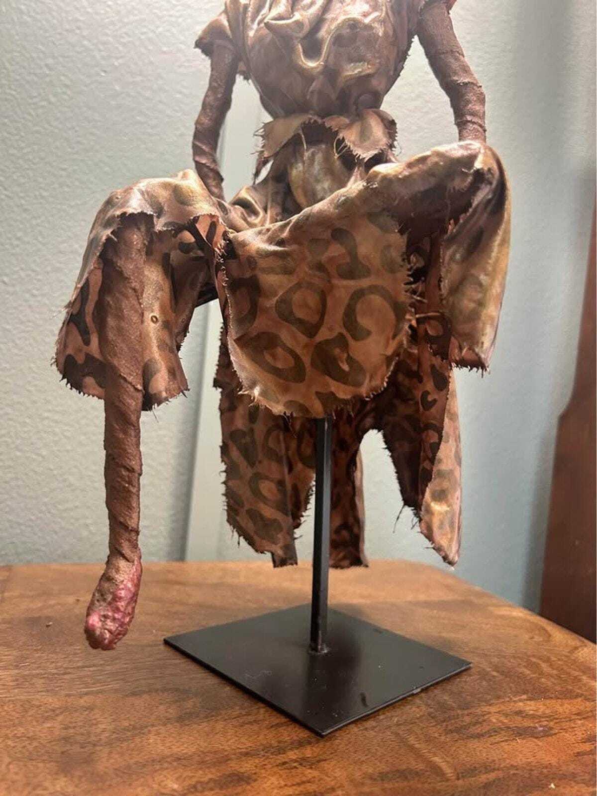 Seated Figure in Leopard Print - 15" Paverpol Textile Sculpture