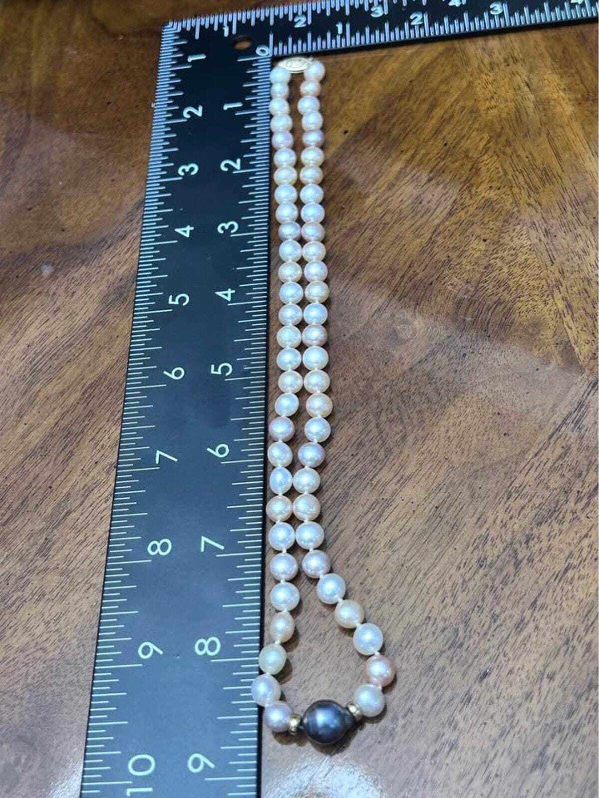 Vintage Cultured Pearl Necklace with 14K Gold Clasp and Grey Baroque Pearl