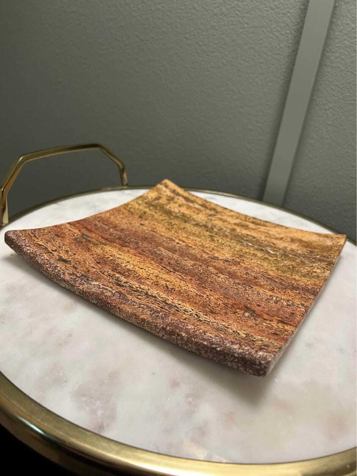 Vintage Waterstone Inc. Marble Catchall Tray, Hand Crafted Travertine Style Dish