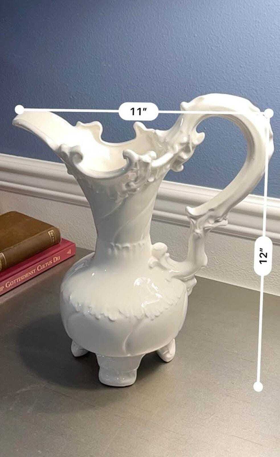 Artigiani Italiani Vintage White Ceramic Pitcher | Rococo Style Ewer