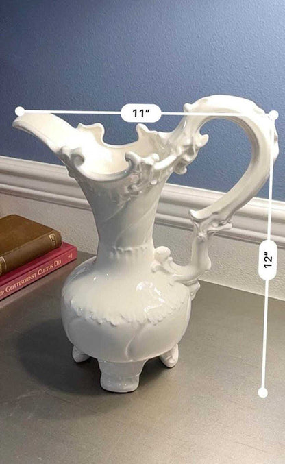 Artigiani Italiani Vintage White Ceramic Pitcher | Rococo Style Ewer