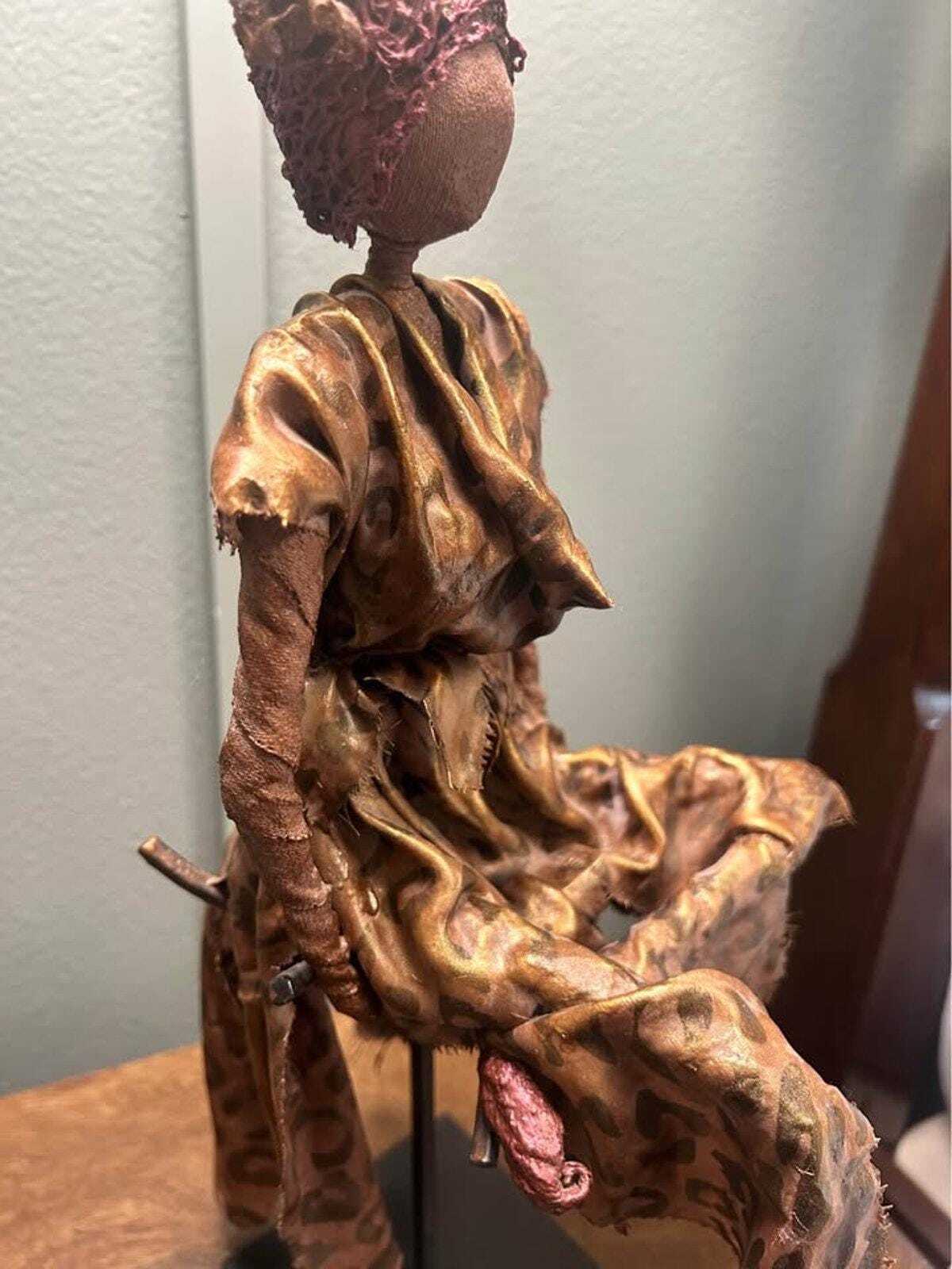 Seated Figure in Leopard Print - 15" Paverpol Textile Sculpture