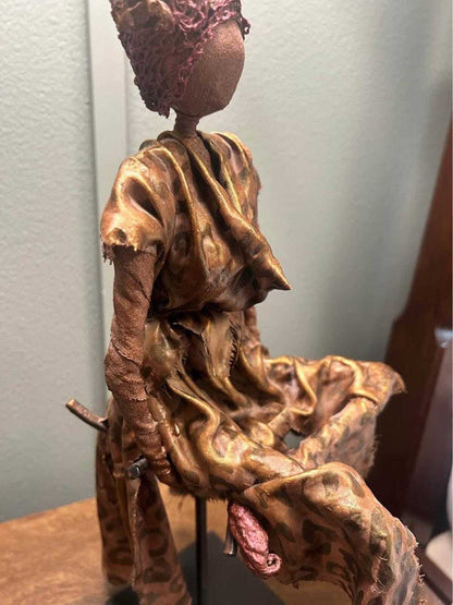 Seated Figure in Leopard Print - 15" Paverpol Textile Sculpture