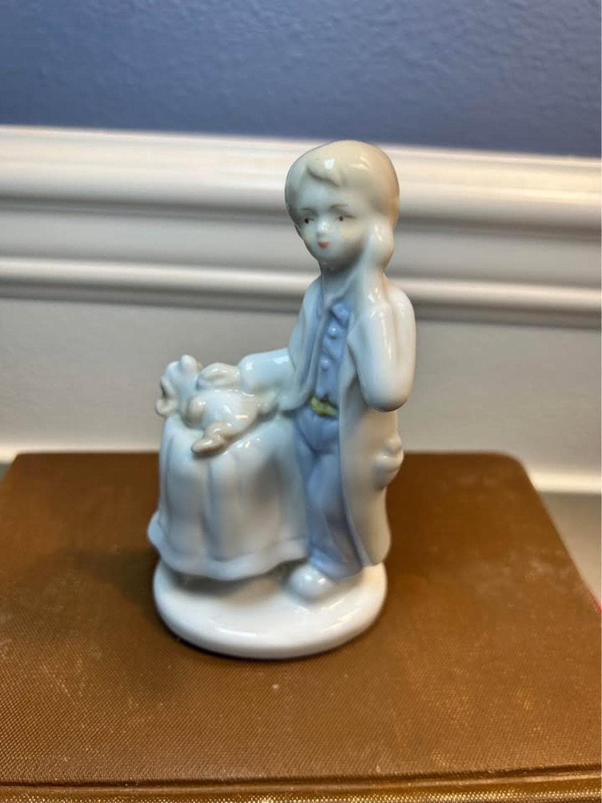 K's Collection Vintage Porcelain Young Veterinarian Figurine - Hand Painted Pastel Boy with Dog