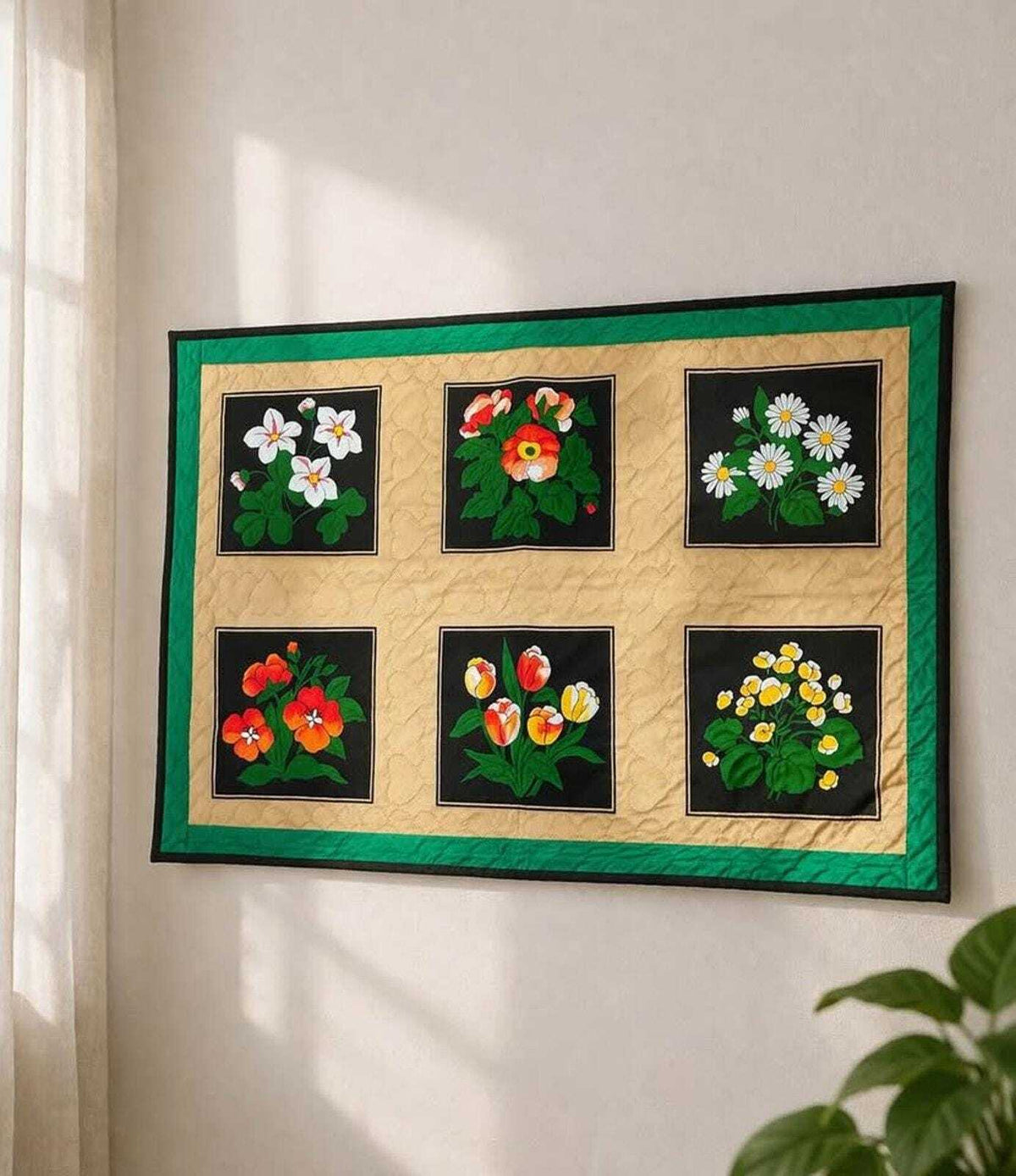 Pat Klem "Garden Windows" Hand-Quilted Wall Hanging (1991)