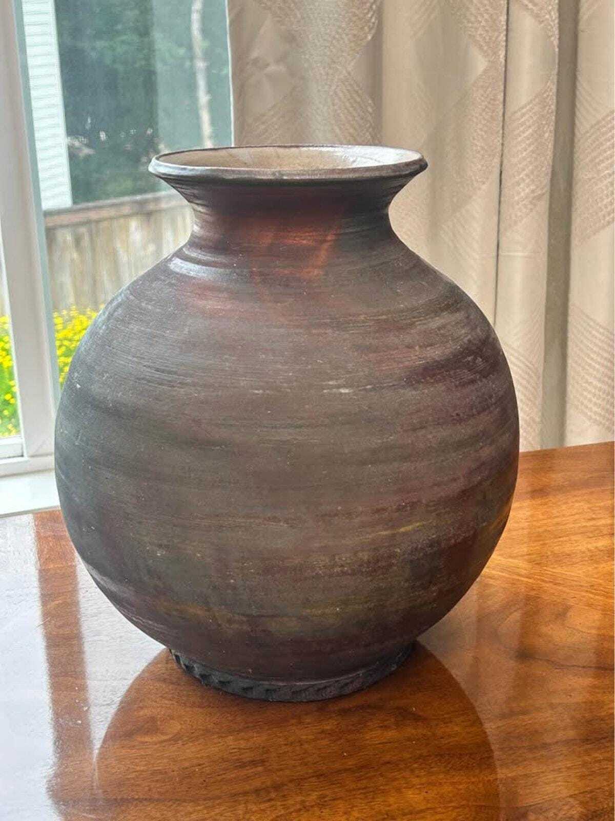 Vintage Large Signed Pam Carson Raku Pottery Metallic Glaze Vessel