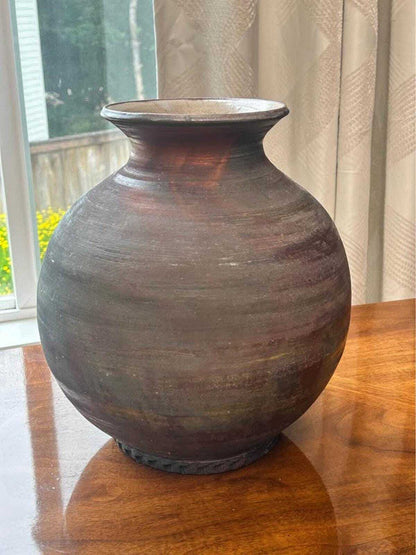 Vintage Large Signed Pam Carson Raku Pottery Metallic Glaze Vessel