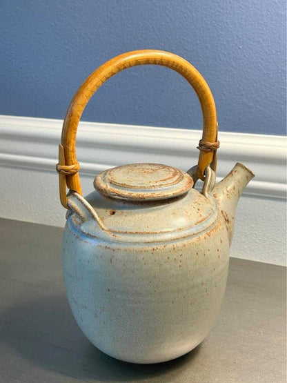 Isaac Grimball Signed Studio Pottery Teapot with Leaf Mark