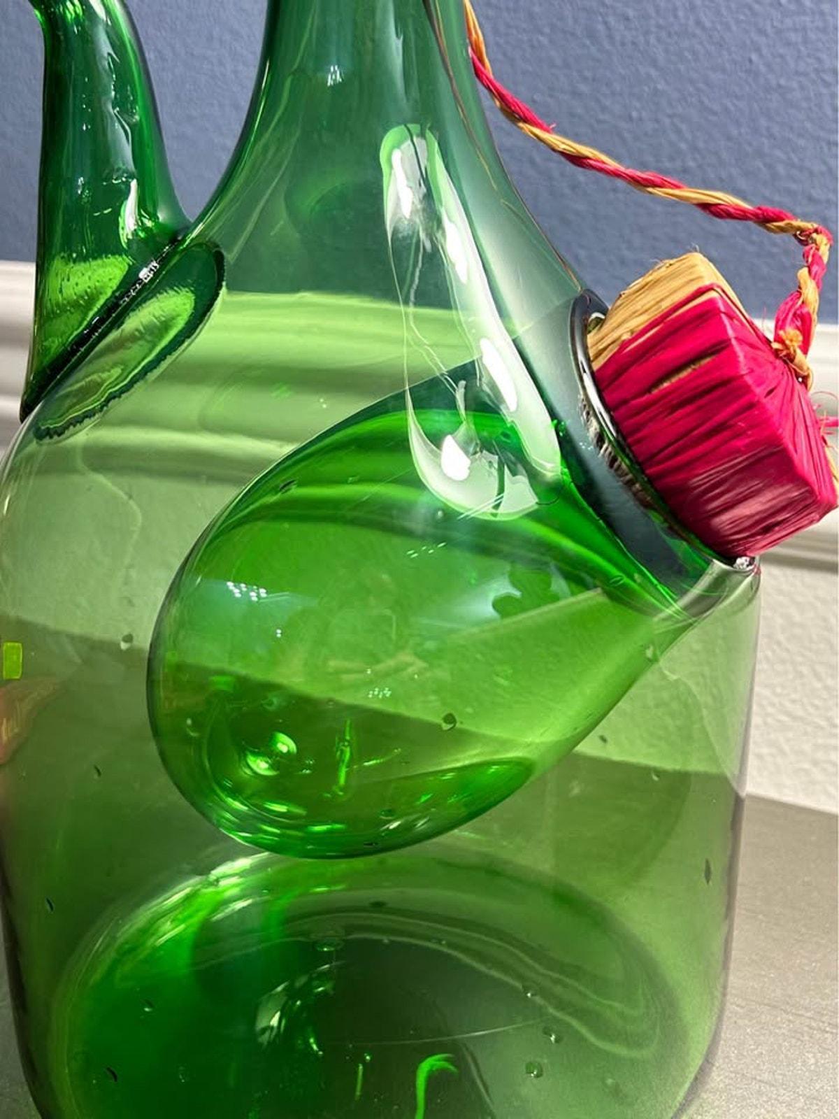 Empoli Vintage Italian Green Blown Glass Double Chamber Wine Chiller Decanter