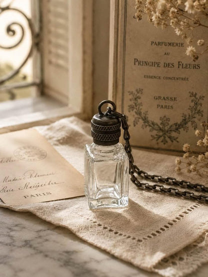 Vintage LVP France La Vie Parisienne Clear Glass Miniature Perfume Bottle Necklace