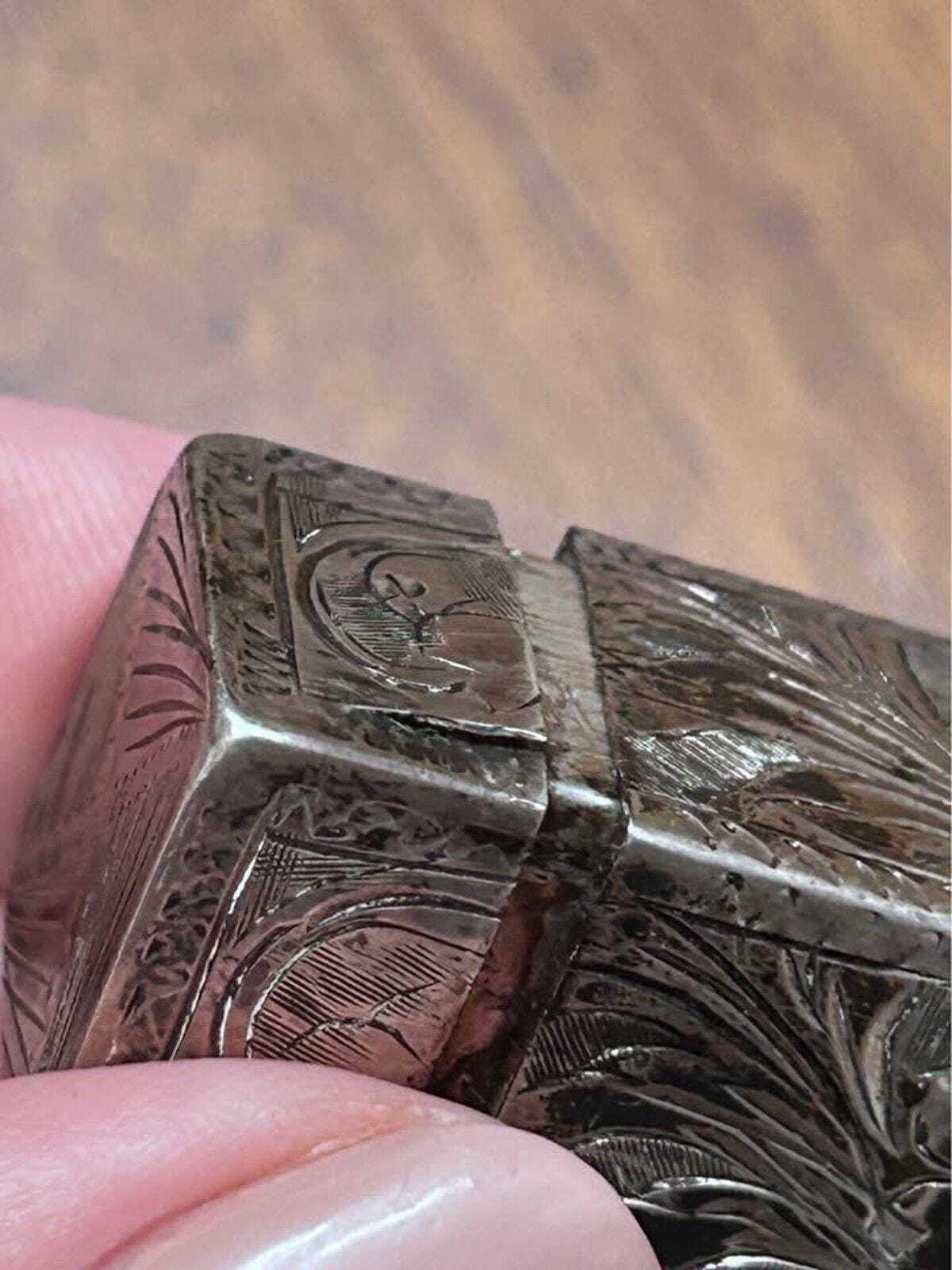 Antique 800 Silver Engraved Sliding Lipstick Case with Hidden Mirror