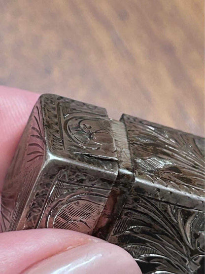 Antique 800 Silver Engraved Sliding Lipstick Case with Hidden Mirror