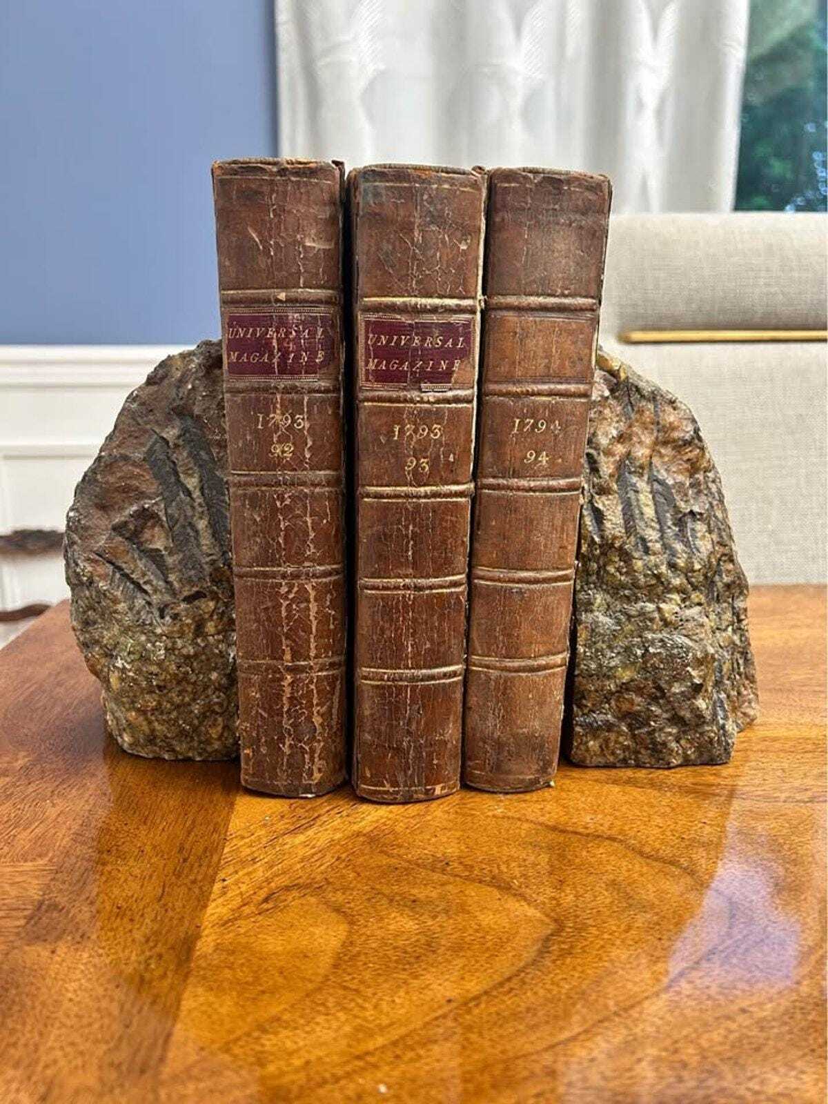 Vintage Italian Polished Faux Bois Stone Brutalist Bookends