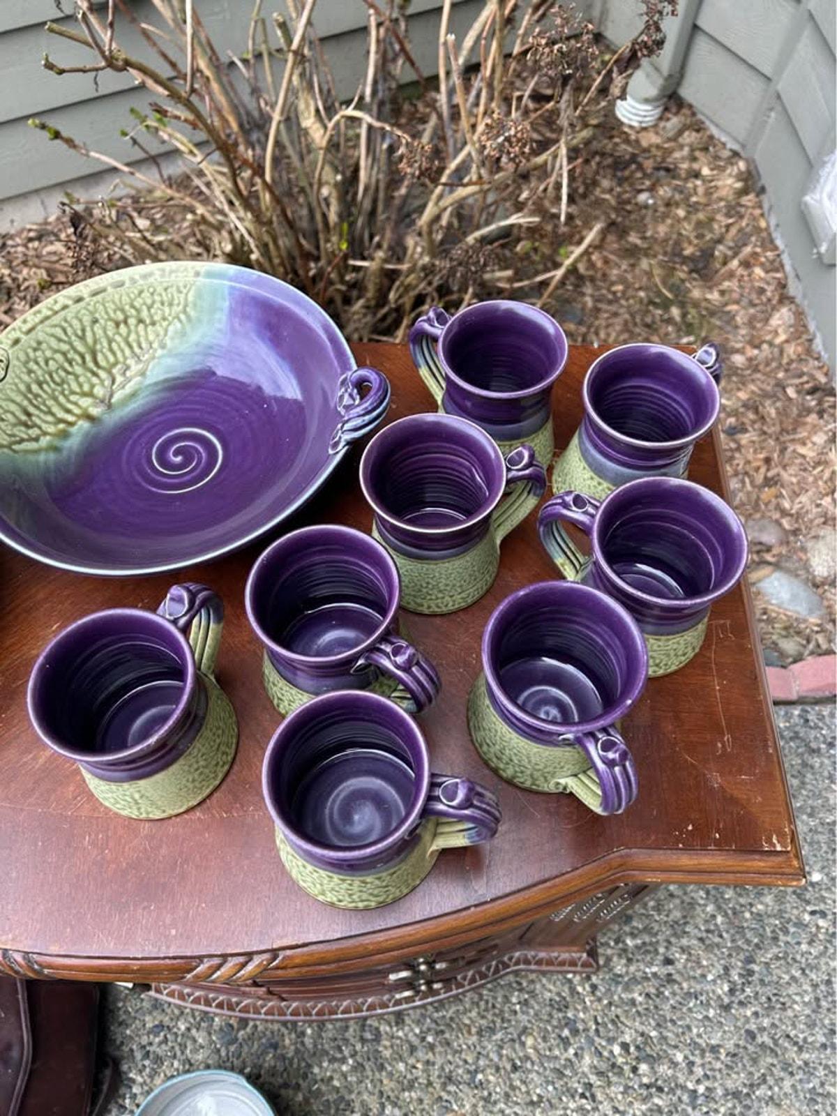 Tom Hudak Studio Pottery 10-Piece Service Set - Amethyst & Lichen Glaze