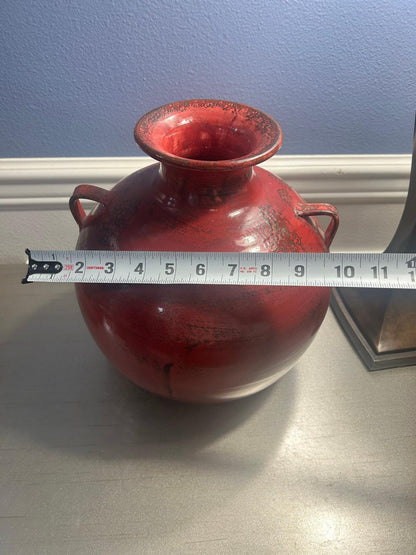 Large Distressed Red Italian Art Pottery Vase
