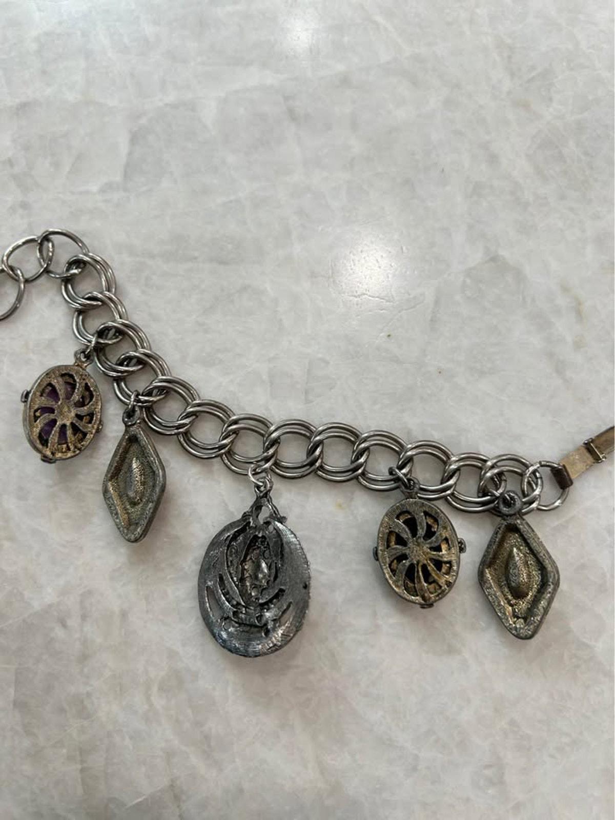 Vintage Mid Century Egyptian Revival Scarab and Intaglio Multi Charm Bracelet