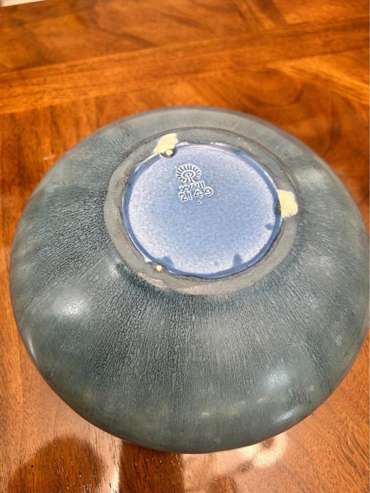 Antique 1927 Rookwood Pottery Matte Blue Relief Floral Bowl Shape 2149