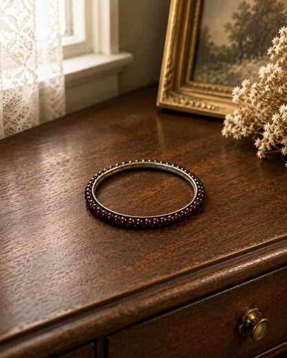 Victorian Bohemian Garnet Bangle in Gold-Washed Tombak