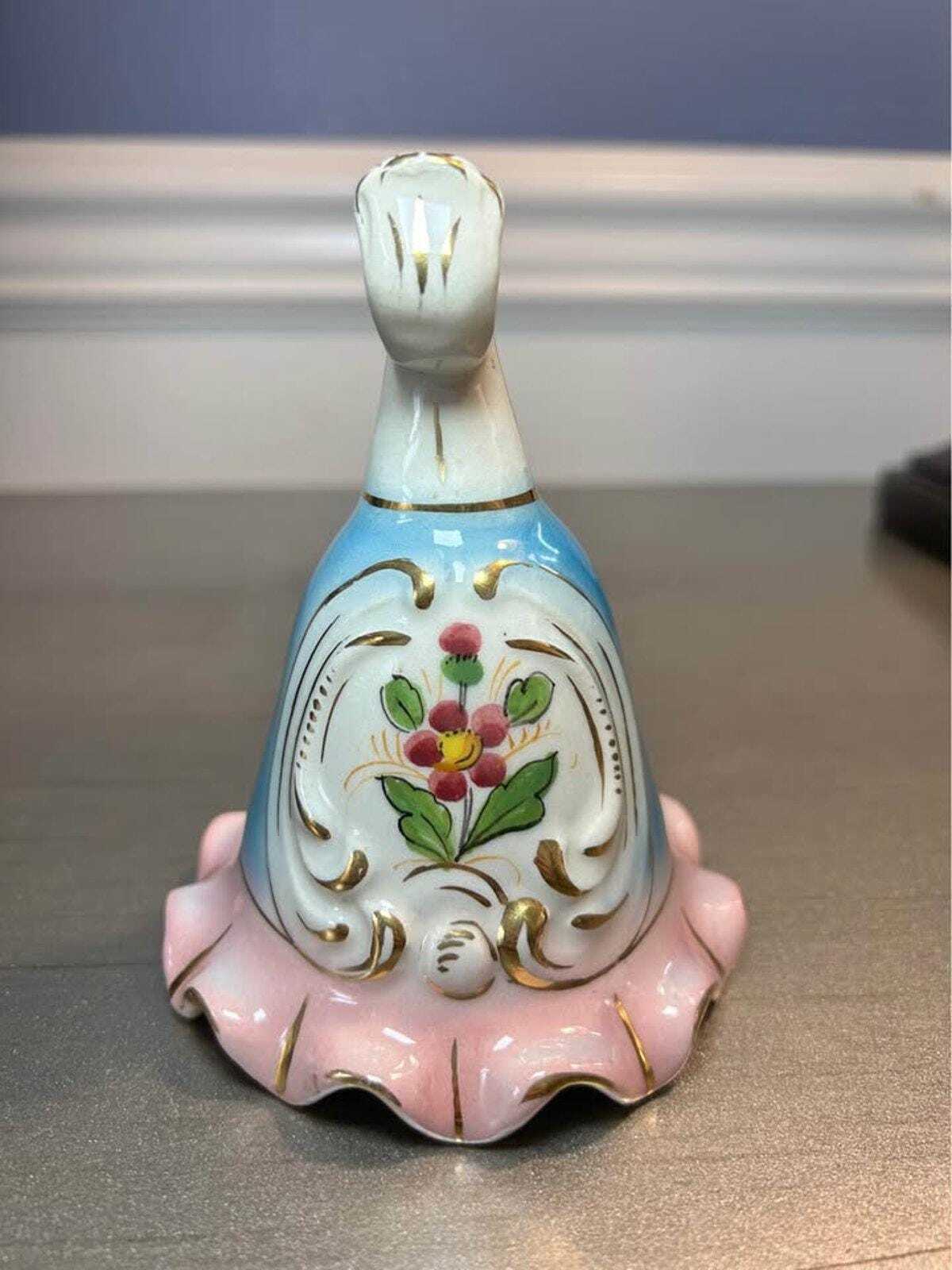 Mid-Century Hand-Painted Italian Floral Ceramic Bell