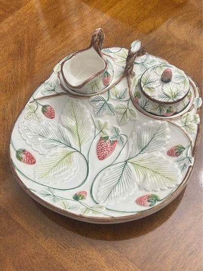Vintage A.Z. Nove for Tiffany & Co. Majolica Strawberry Cabaret Set
