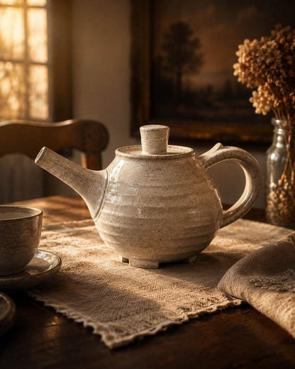 Vintage Bruno Kark Studio Pottery Teapot Ribbed Stoneware With Elongated Spout