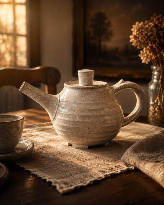 Vintage Bruno Kark Studio Pottery Teapot Ribbed Stoneware With Elongated Spout