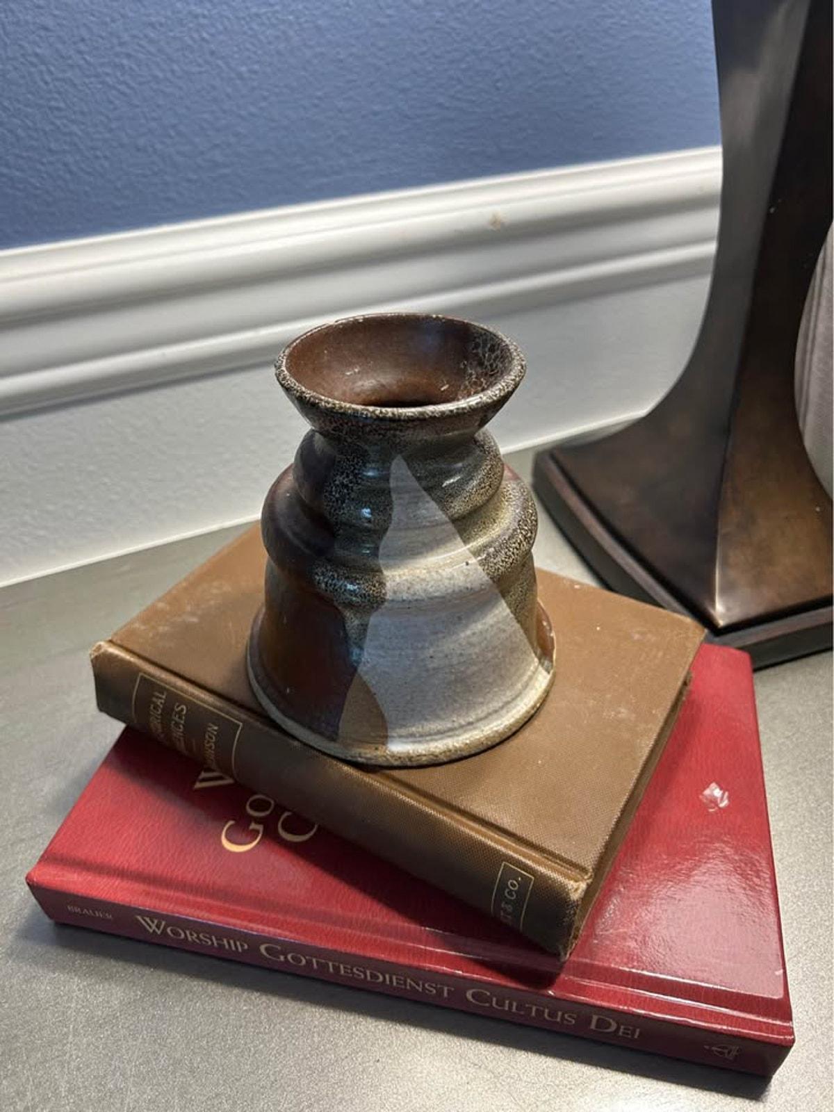 Radwick Studio Pottery Signed Brutalist Stoneware Vase / Candle Holder