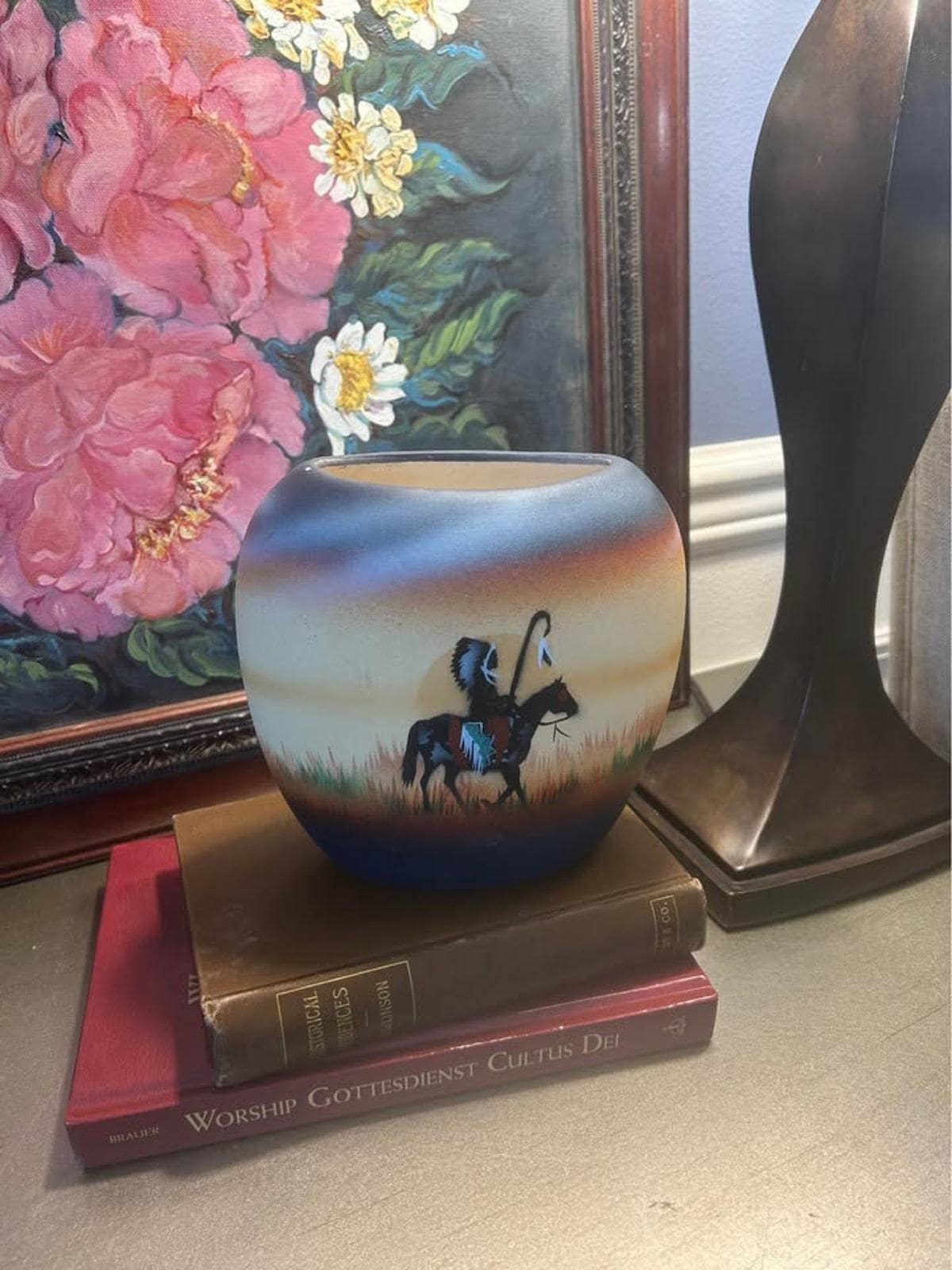 T. Blank Ome Signed Southwestern Pottery Vase - Hand-Painted Bison & Eagle Narrative