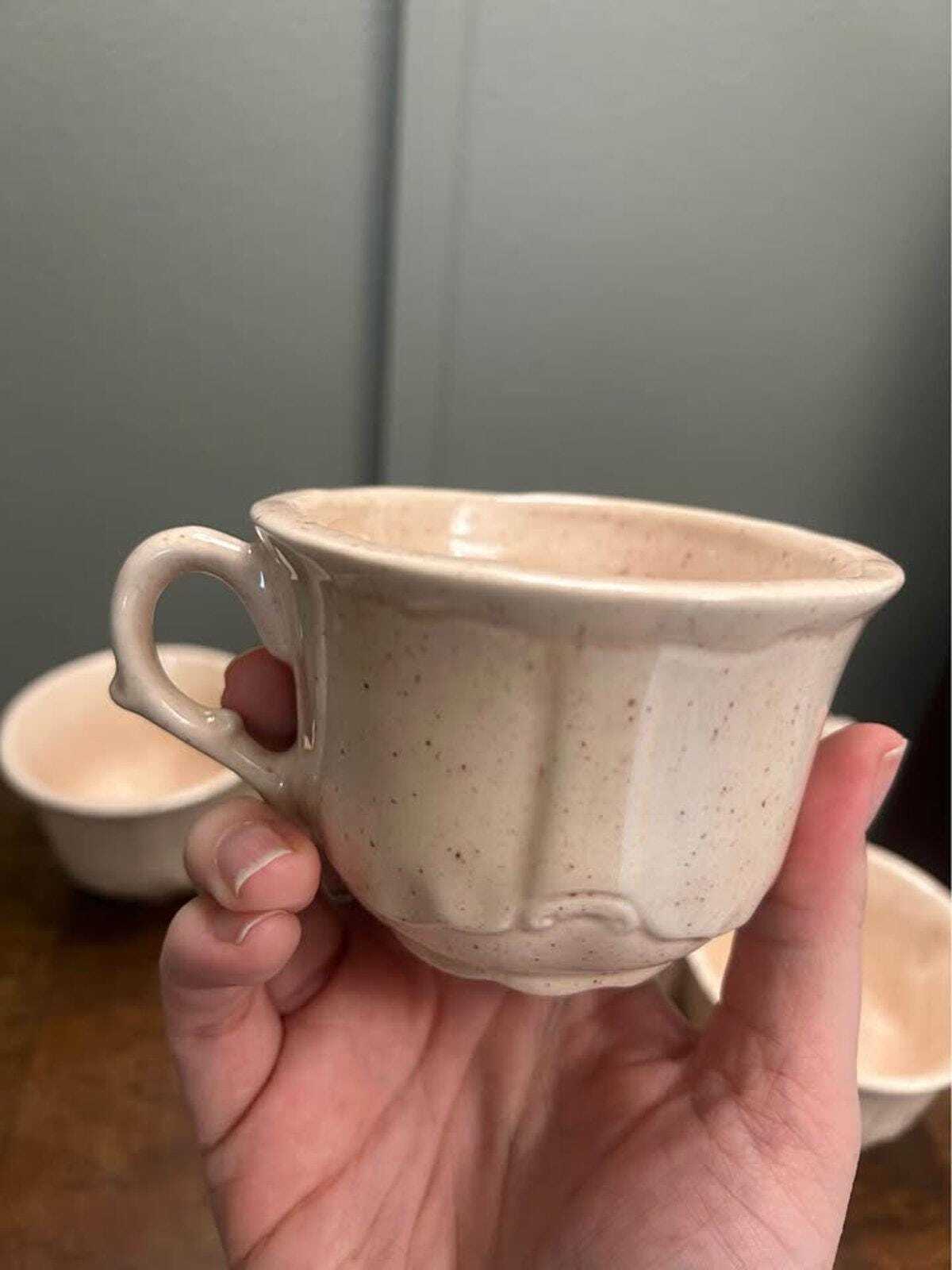 Vintage Studio Pottery Mugs – Set of 6 Speckled Stoneware Coffee Cups (1982)