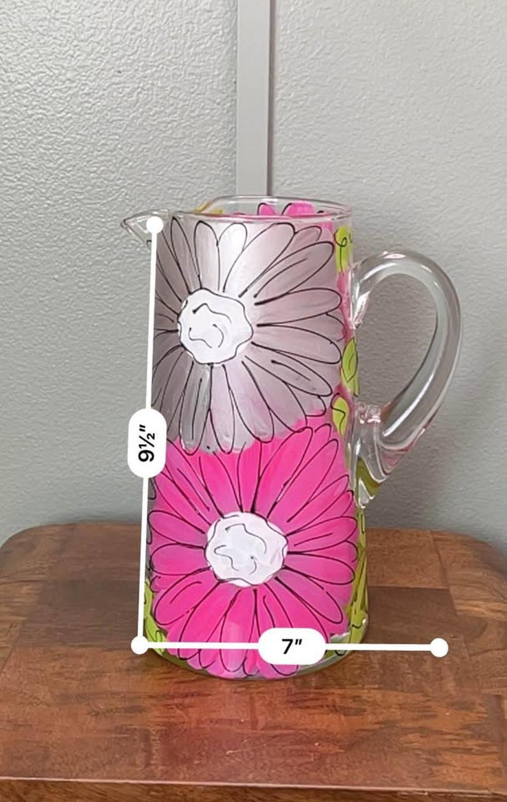 Vibrant Hand-Painted Daisy Large Pitcher & Vase Set – Leslie Painted Glass
