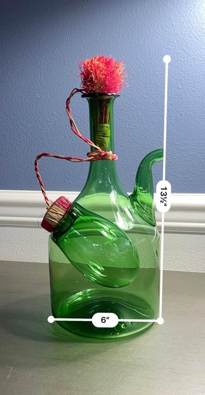 Empoli Vintage Italian Green Blown Glass Double Chamber Wine Chiller Decanter