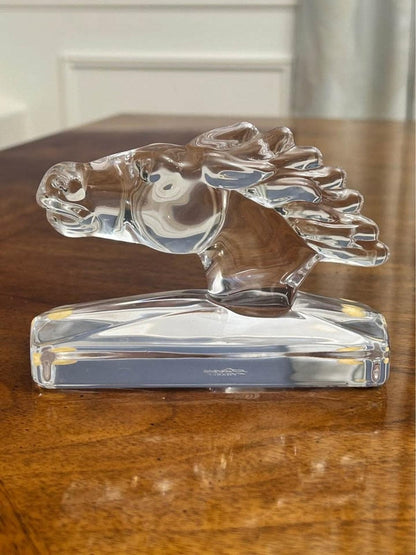 Vintage Sèvres France Clear Crystal Horse Head Sculpture Paperweight