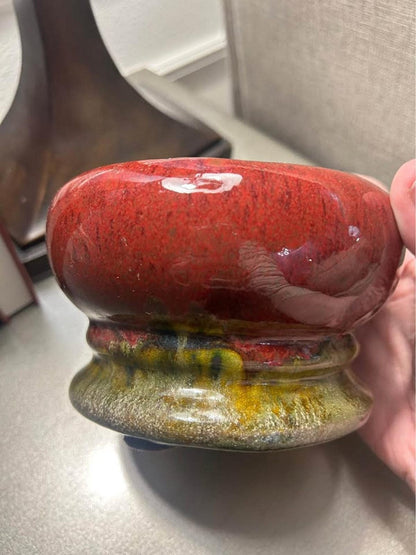 Vintage Oxblood Ceramic Candle Pedestal – Sang de Boeuf Art Pottery Holder