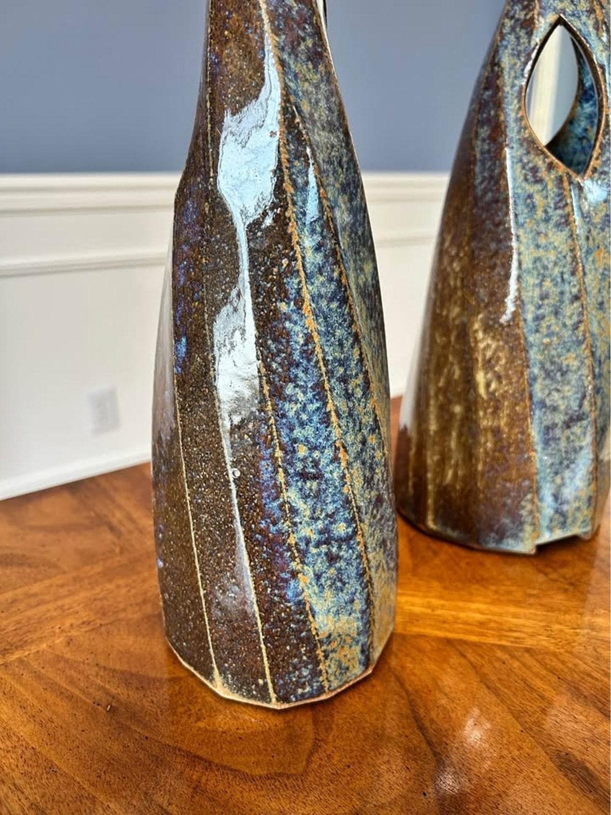 Vintage Studio Pottery Modernist Ikebana Vases Pair - Signed