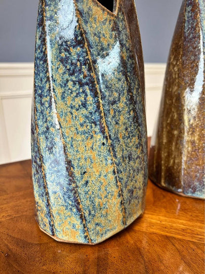 Vintage Studio Pottery Modernist Ikebana Vases Pair - Signed