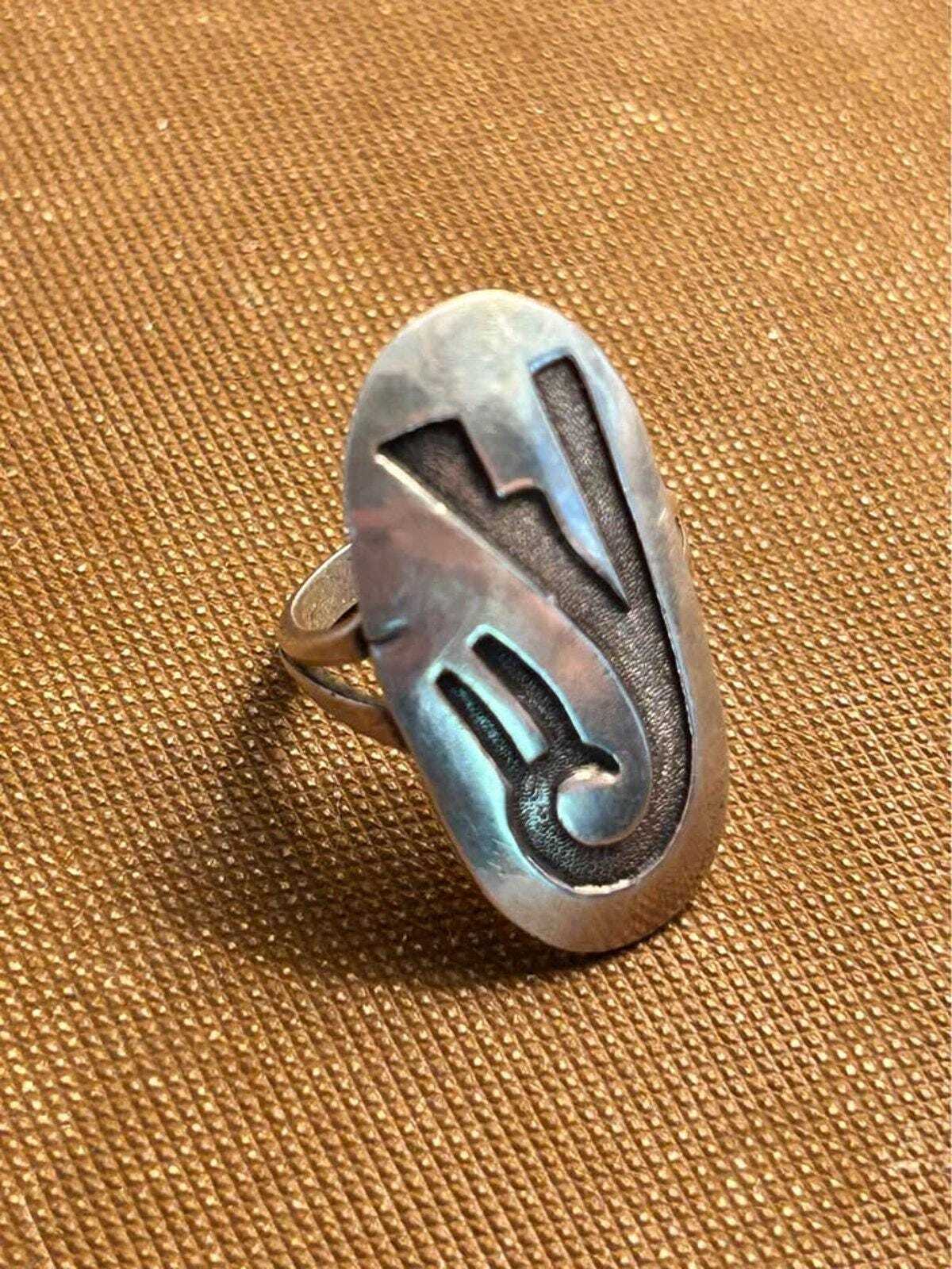 Vintage Hopi Sterling Silver Overlay Ring Split Shank Native American - Size 6
